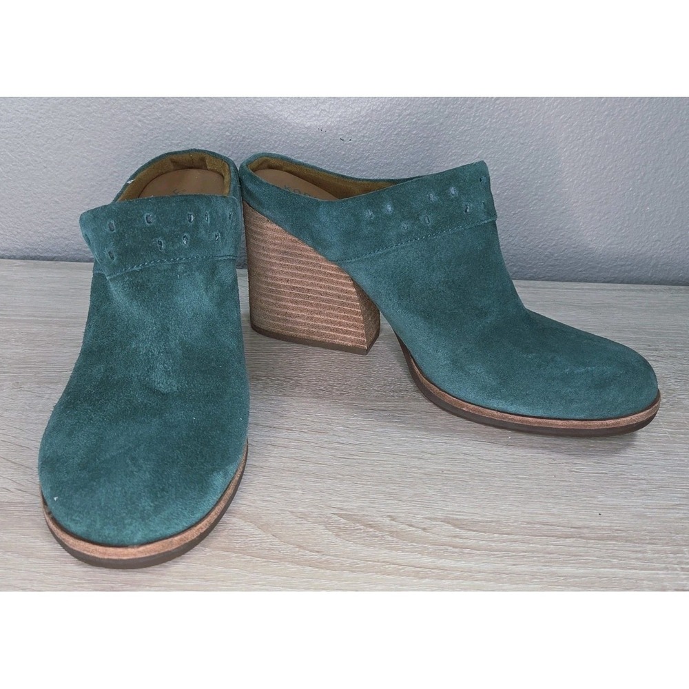 Kork-Ease Green Suede Mule Clogs Women's 10M Block Heel Slip On